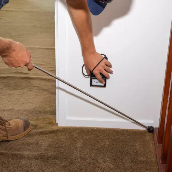 Technician injecting termiticide along the base of a wall
